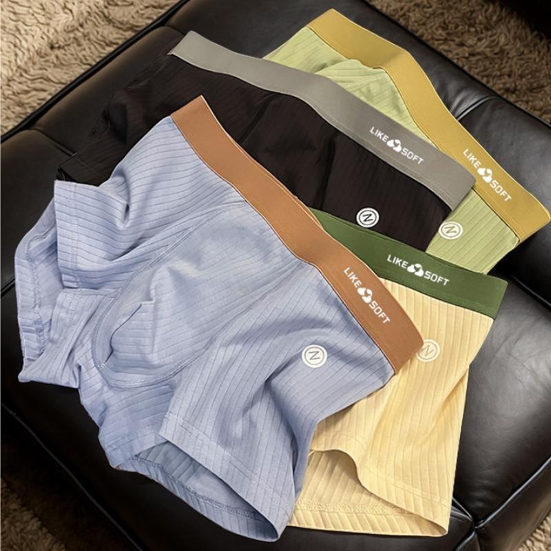 Men's Underwear Contrast Color Simple Trend Striped Teenager Boxer Briefs Breathable Boxer Briefs