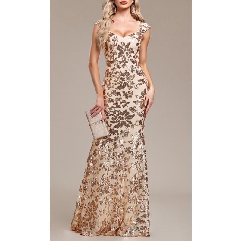 Fashion Sexy Backless Sleeveless Gold Sequined
