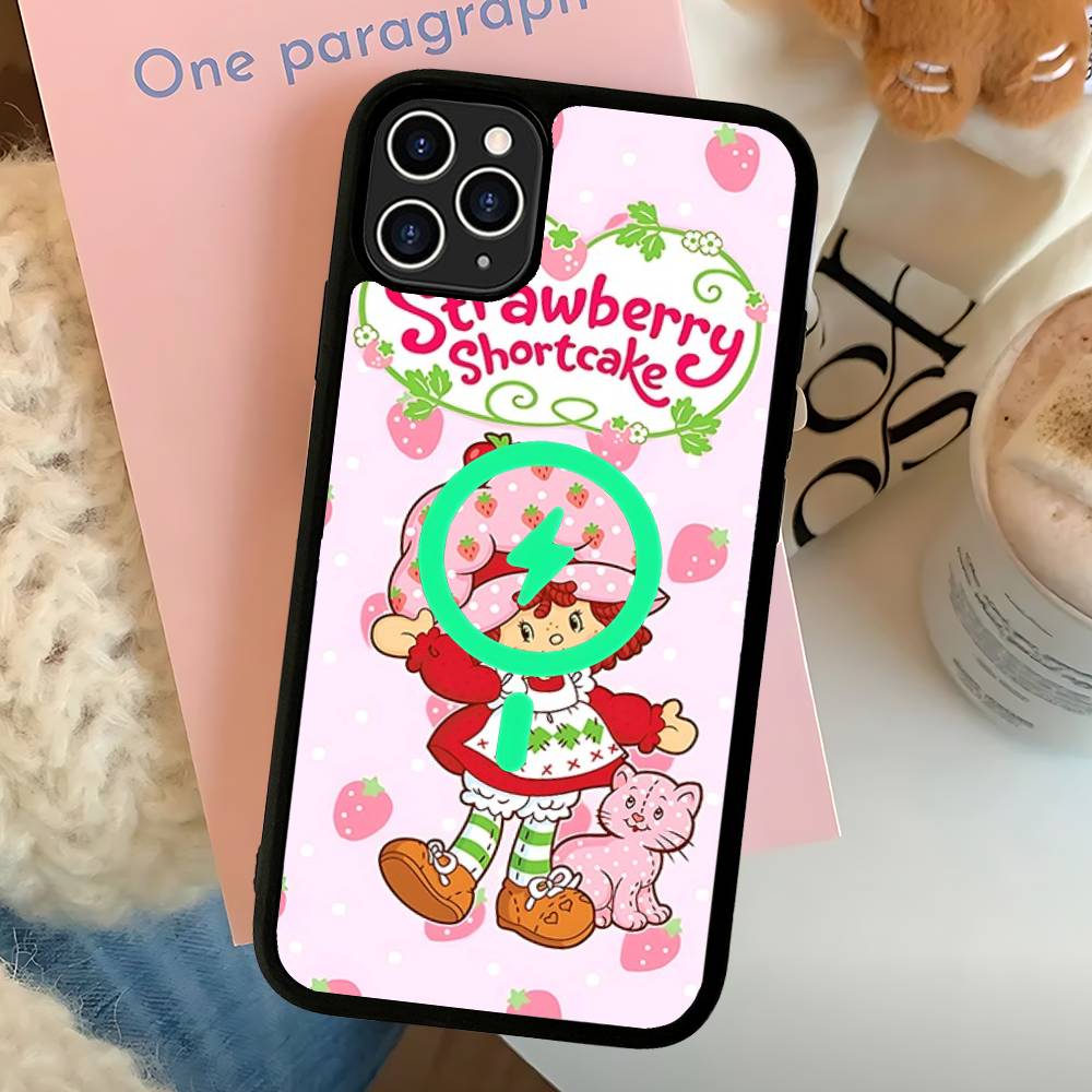 Cartoon Girl S-Strawberry S-Shortcake Magnetic Matte Phone Case For IPhone 16 17 15 14 12 11 For Magsafe Wireless Charge Cover