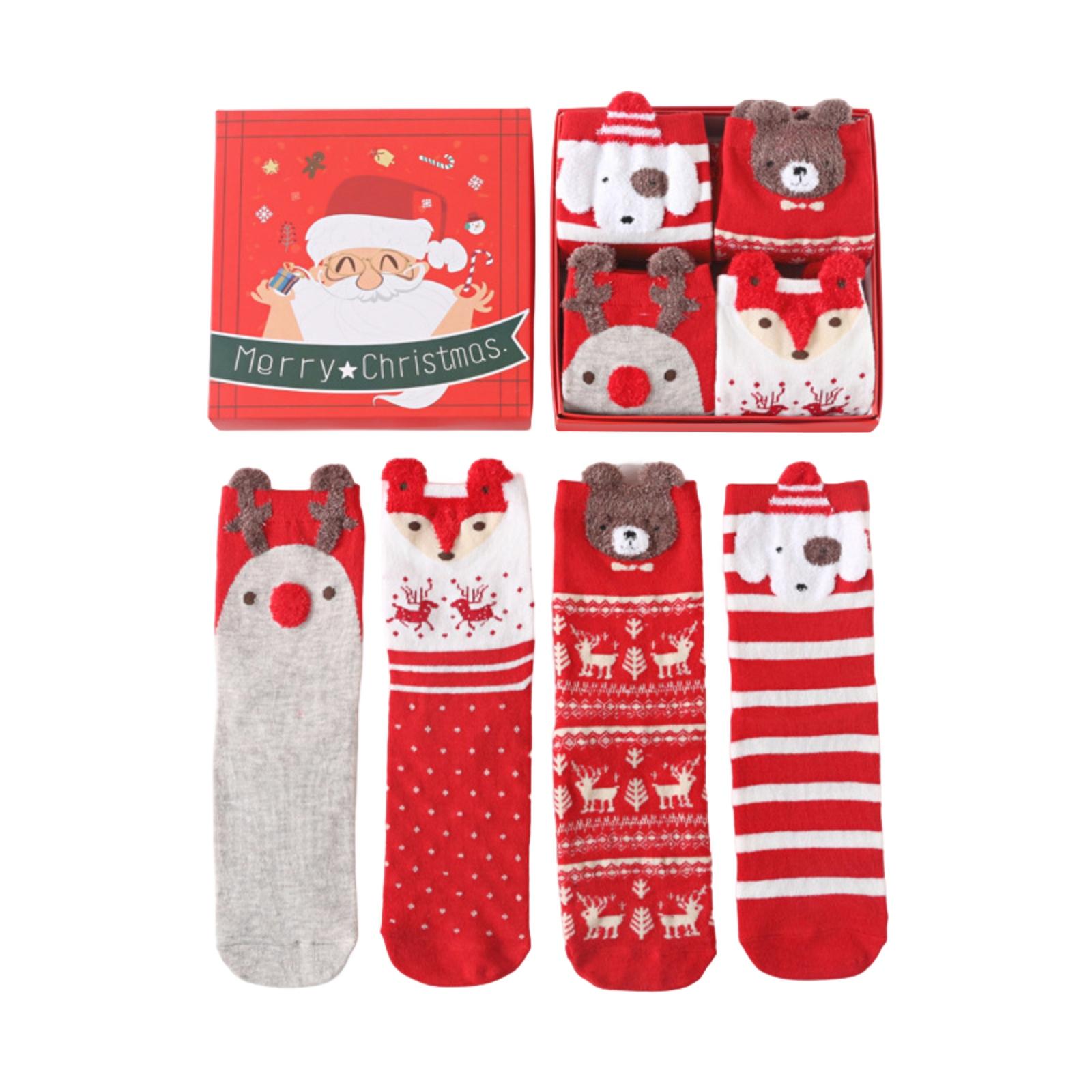 1 Box Of 4 Pairs Of Christmas Stockings, Double-Sided Fleece, Warm And Thick, Winter Home And Sleep Stockings, Christmas Gift. One Size