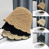 Foldable Straw Bucket Hat Wide Brim Fisherman's Hat Portable Panama Hat  Women Girls