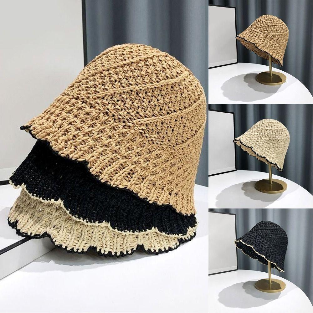 Foldable Straw Bucket Hat Wide Brim Fisherman's Hat Portable Panama Hat  Women Girls