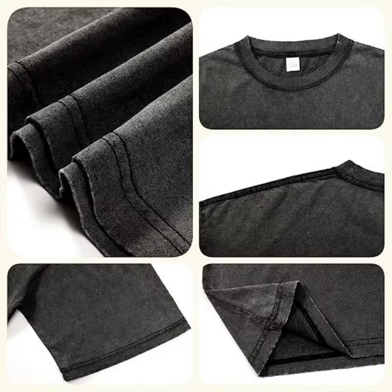 T-shirt Washed Cotton Crew Neck Tee Korean Style Casual Streetwear Top American retro style unsex