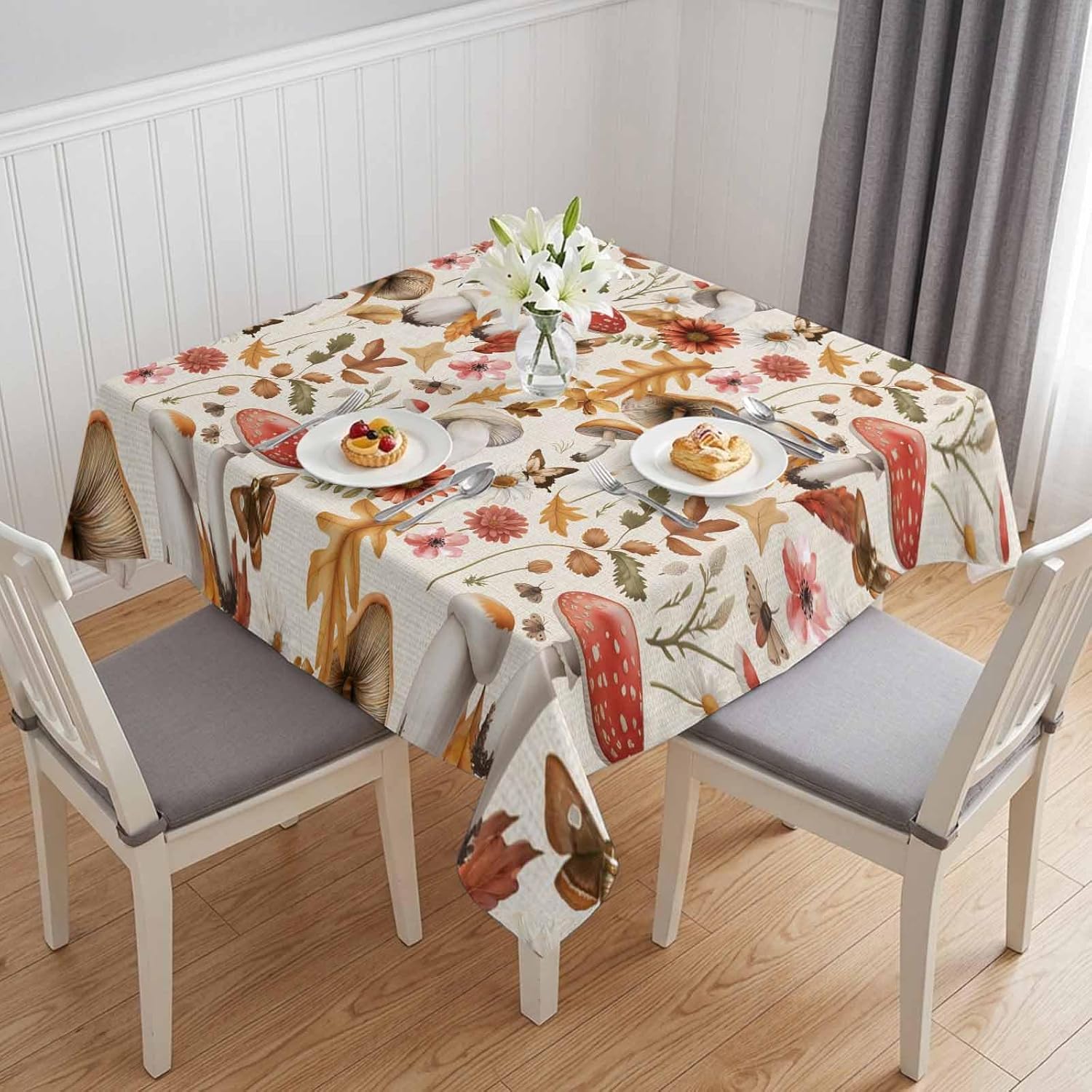 Herfst paddenstoel bloem bladeren rechthoekige tafelkleed voor tafeldecoratie Herbruikbaar Keuken Eetkamer tafelkleed Feest Herfst decor 140x140cm