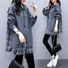 Plaid Stitching Fake Two-piece Long-sleeved Sweater Women's Spring Loose Hooded Mid-length T-shirt Top