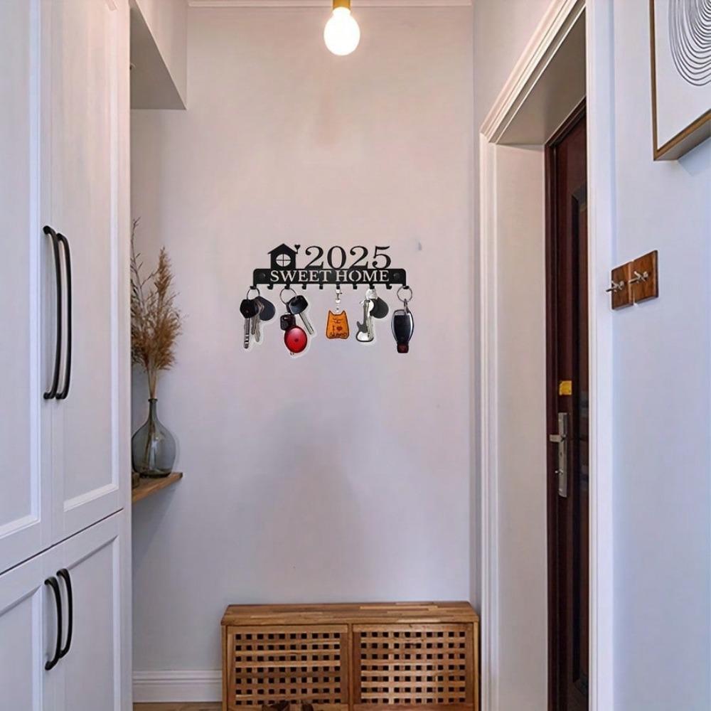 1 Stück Schlankes Design, Stilvoller Schlüsselhalter aus schwarzem Metall mit 5 Haken – Ein einfach zu installierendes, wandmontiertes Aufbewahrungsregal, perfekt für Schlüssel, Mäntel und Accessoires