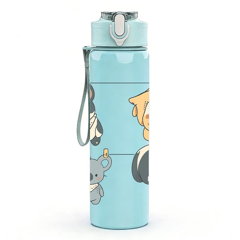 1PC Koala Skull Cartoon 750ml Color Plastic Sports Water Bottle Leakproof Flip Straw Lid Suitable for Sports Office Home Use