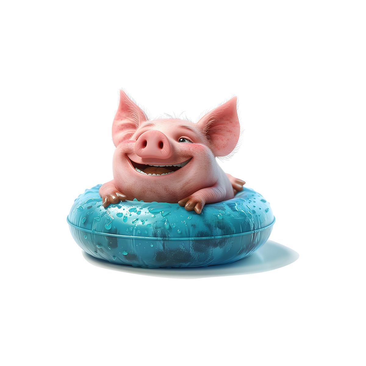 

Cute Pig with Floatie Toilet Stickers, Swimming Theme Waterproof Removable Self-Adhesive Bathroom Decor 30x30cm різнокольоровий