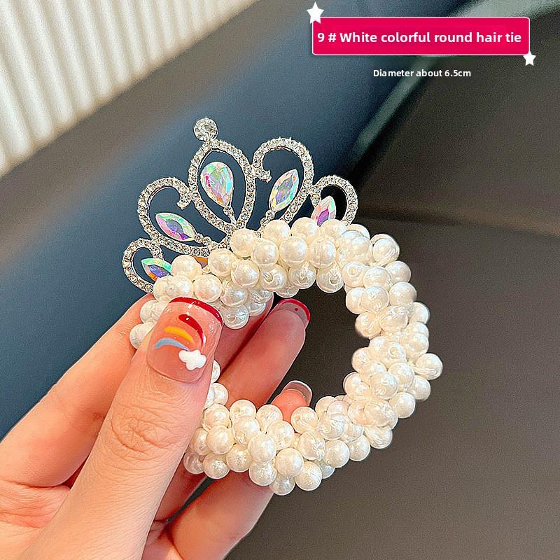 Kids Crown Headband & Princess Hair Ties: New Trendy Pearl Hair Ropes for Little Girls, Perfect for Bun Hairstyles and Ponytails