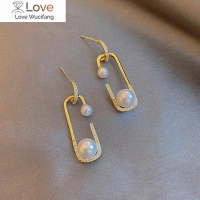 14K Real Gold Plating Korean   Design Fashion Jewelry AAA Zircon Brooch Pearl Earrings Elegant Women Banquet Party Earrings