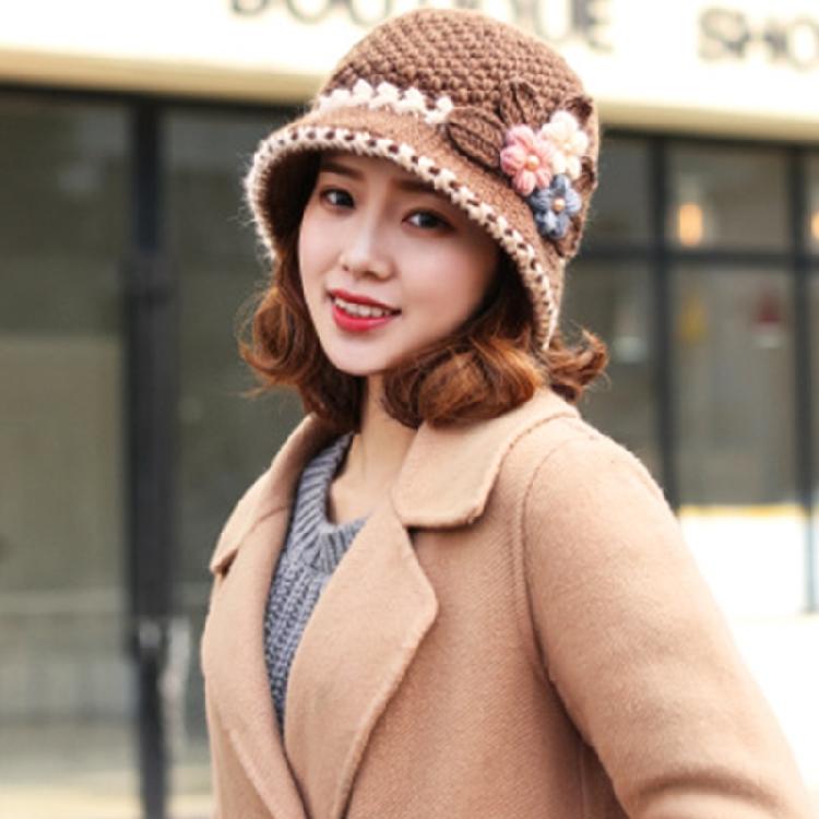 Flower Bucket Hat for Adult Outdoor Sports Wide Brim Autumn Knit Fisherman Hat