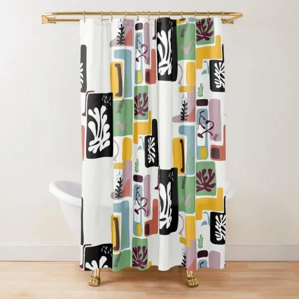Abstract Matisse Flower Art Shower Curtain Modern Geometric Simple Aesthetic Pastel Boho Trendy Bathroom Curtain Decor with Hook