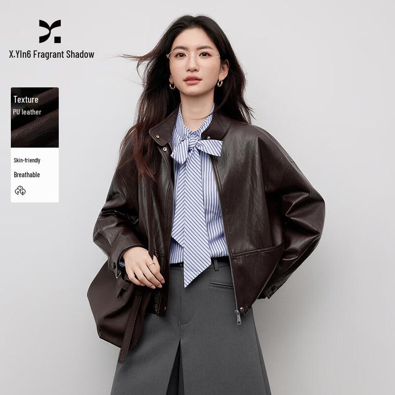 Xiangying Women s Stand Collar Faux Leather Jacket XL