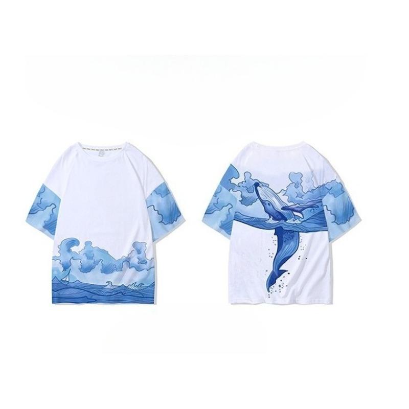 

Summer Unisex Loose Comfortable Fashionable Color Printed T-shirt- Soft Medium Elastic Polyester Fiber Fabric Summer Loose Casual Wear 6XL