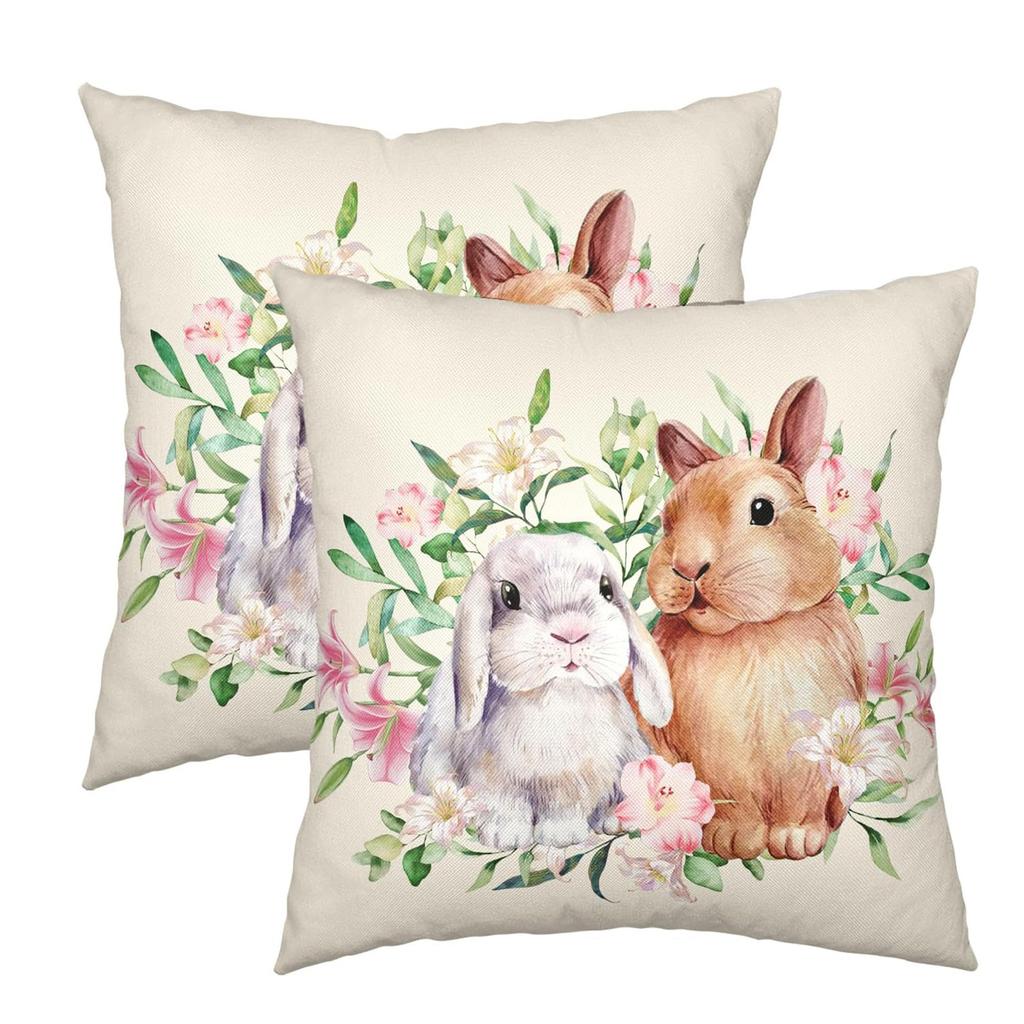 2pcs Easter Bunny Flower Pillow Case Spring & Summer Decorative Pillowcase Set
