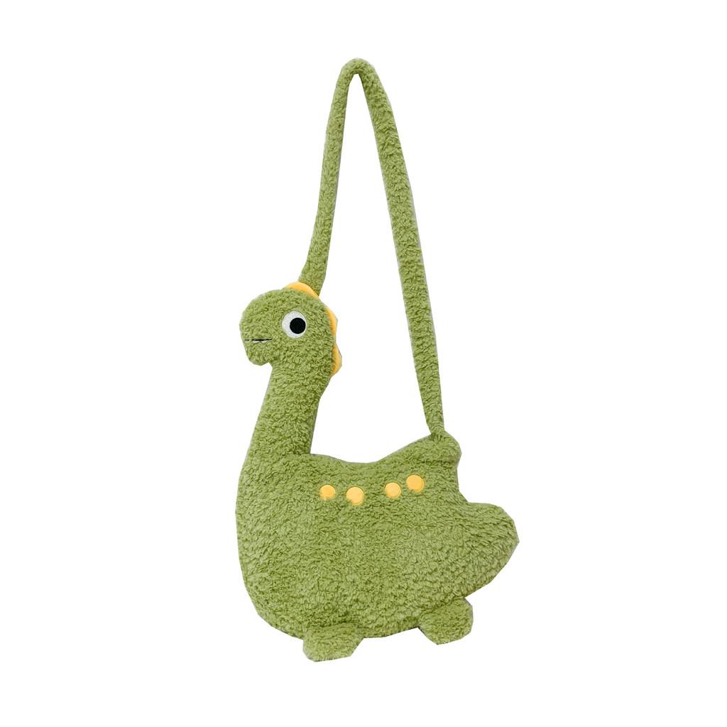 

Cartoon Plush Dinosaur Shoulder Crossbody Bag With Embroidery Design For Daily