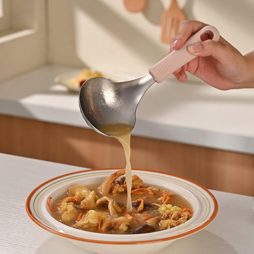 Silicone Handle Korean Soup Spoon Set With Spoon Rack Hot Pot Spoon Household Tablespoon  Cooking