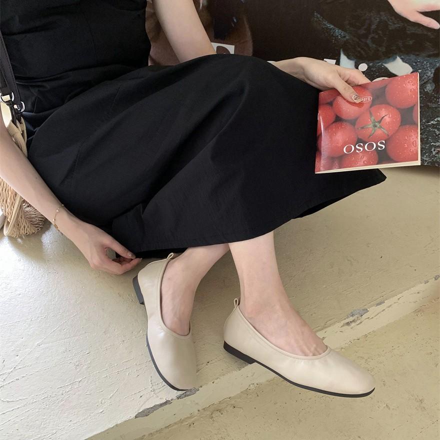 Fairy style ballet shoes simple and versatile soft leather soft sole grandma shoes round head comfortable shallow mouth single shoes female