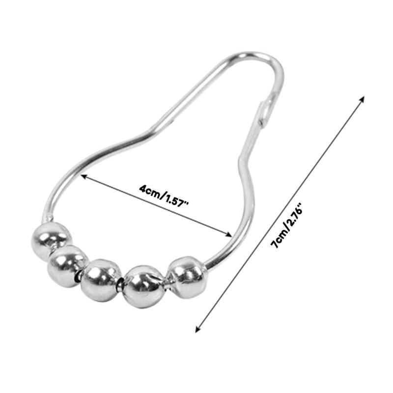 652F Stainless Steel Shower Curtain Rings Hook Set of 12 Five-Bead Hooks for Easy Hanging and Sleek for Bathroom