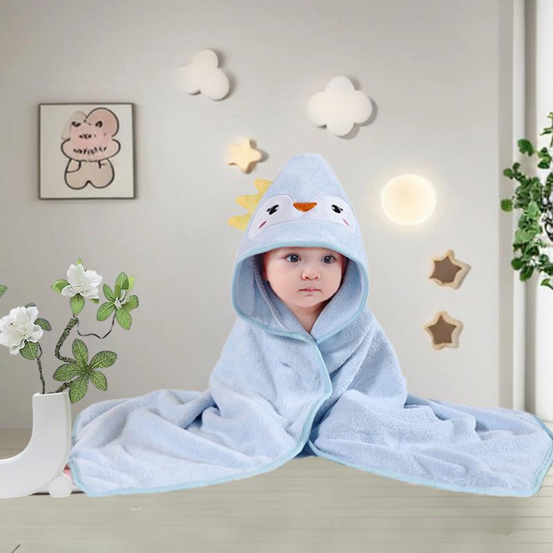 Cartoon Hooded Baby Swaddle & Bath Towel - Coral Fleece, Absorbent, Embroidered, Newborn To Toddler