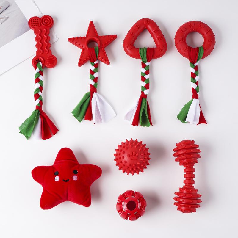 

8pcs Dog Chew Toys for Small Breeds • Christmas Rope Knots & Fabric Strips • Teething Molar Toys to Relieve Boredom