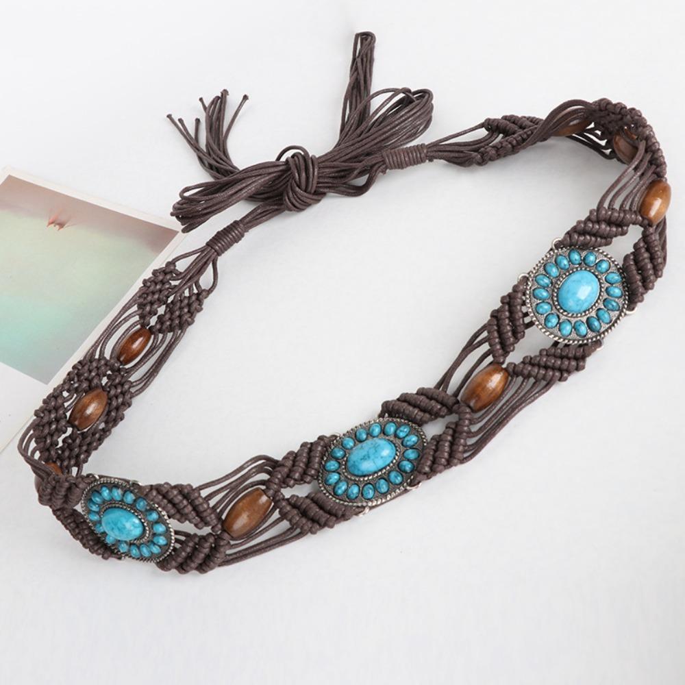 Metal Women Braided Belt Hand Woven Colourful Women's Belt Fashion Ethnic Bead Waistband  Skirt