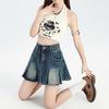 Spring-Summer High Waist Retro Denim Pleated Mini Skirt for Women