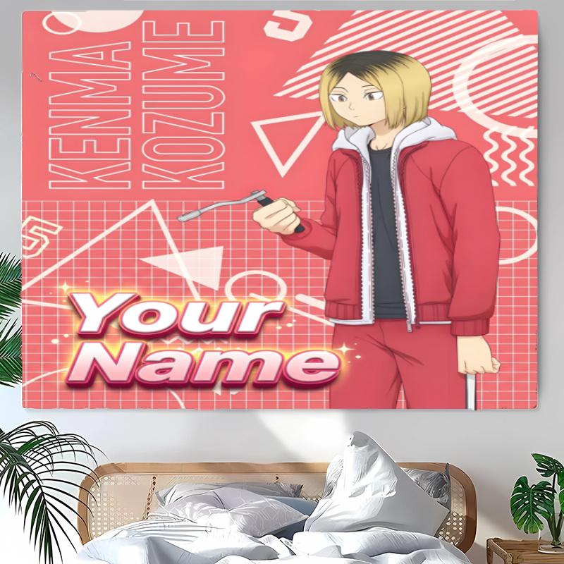 Kenma Kozume Tapestry with Custom Name Wall Hanging Room Background Cloth Home Decor Beach Mat Yoga Mat Sofa Bed Sheet