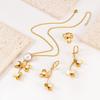 Stainless Steel Pearl Flower Jewelry Set - Necklace, Earrings, Ring