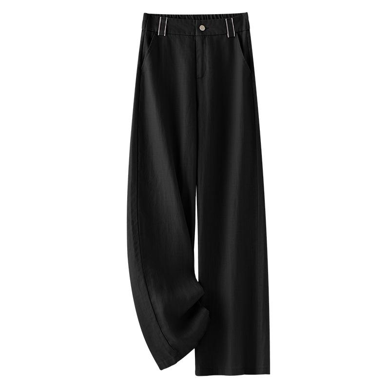 Dámské béžové tencelové letní kalhoty se širokými nohavicemi a vysokým pasem - 2025