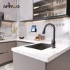 APPASO Black Kitchen Rotating Single SUS304 Stainless High Arc Sink with Hot and Cold Water Pull-Out Mixer, 360° Lever, Steel, Gooseneck, Mixer,