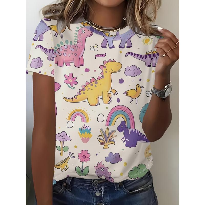 Cute Dinosaur All-Over Print Short Sleeve Crew Neck T-Shirt S