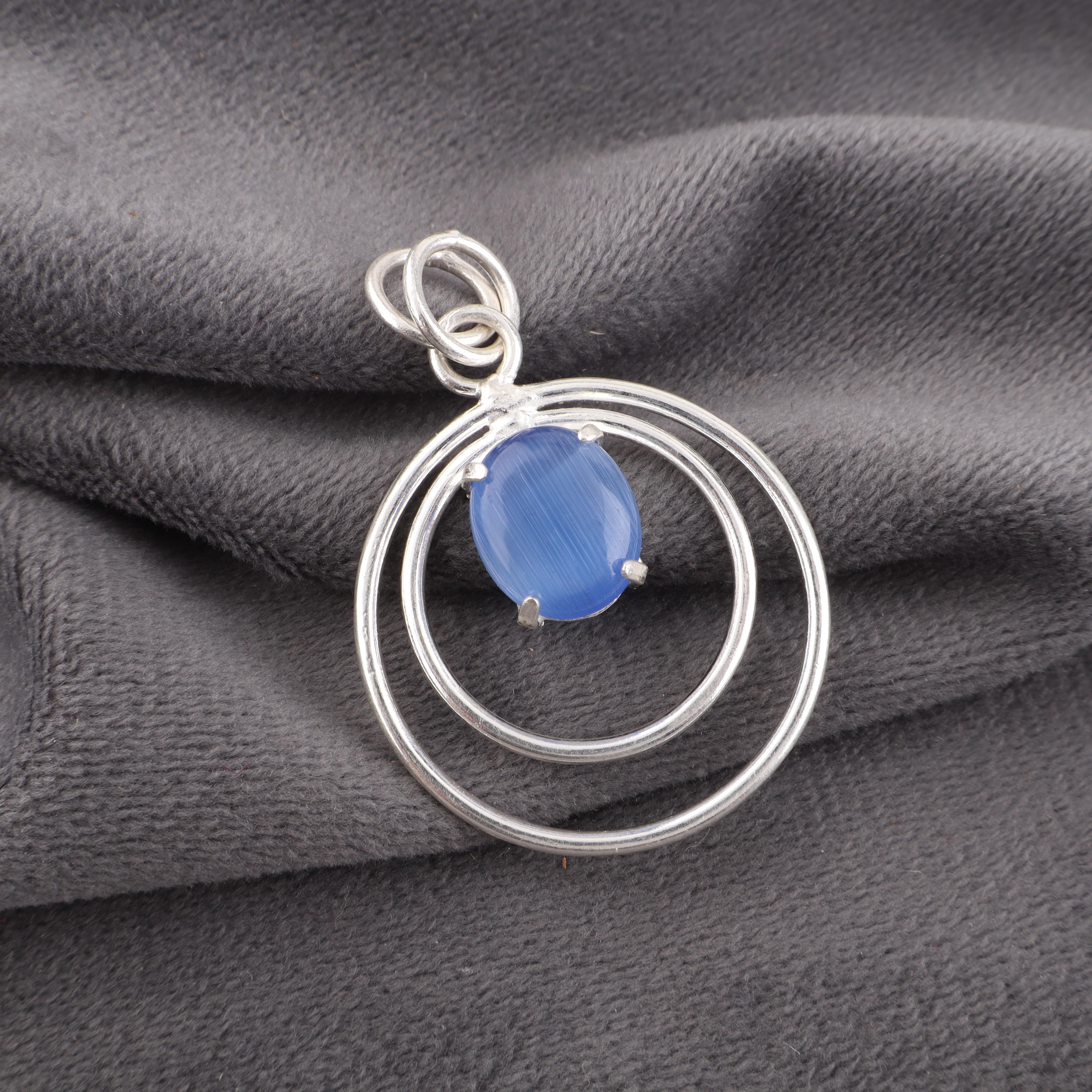 

Кулон с камнем «кошачий глаз» темно-синего цвета, Ювелирное изделие из стерлингового серебра 925 пробы, Дизайнерский кулон ручной работы, Подарок для сестры 1.65 Inches синий