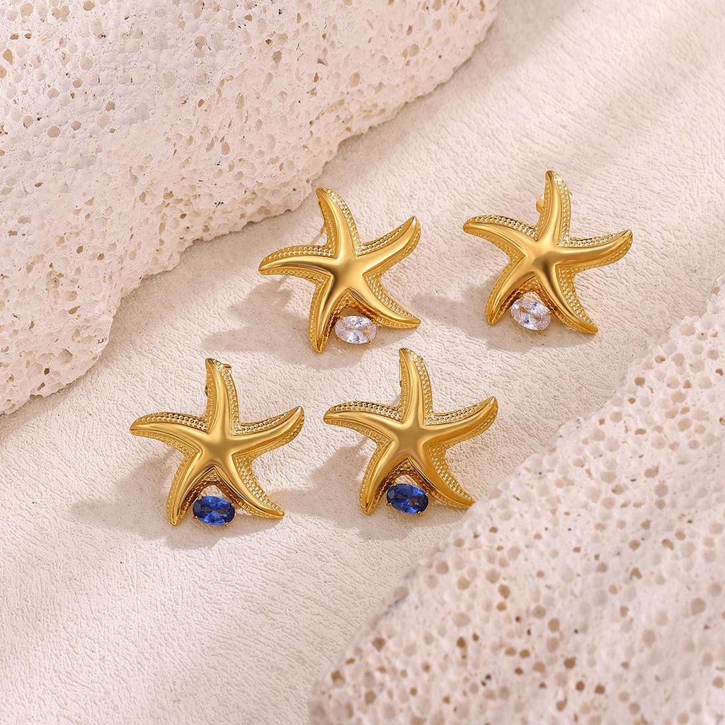 Unique Starfish Sun Stud Earrings: Trendy European-American Design for Daily Commute