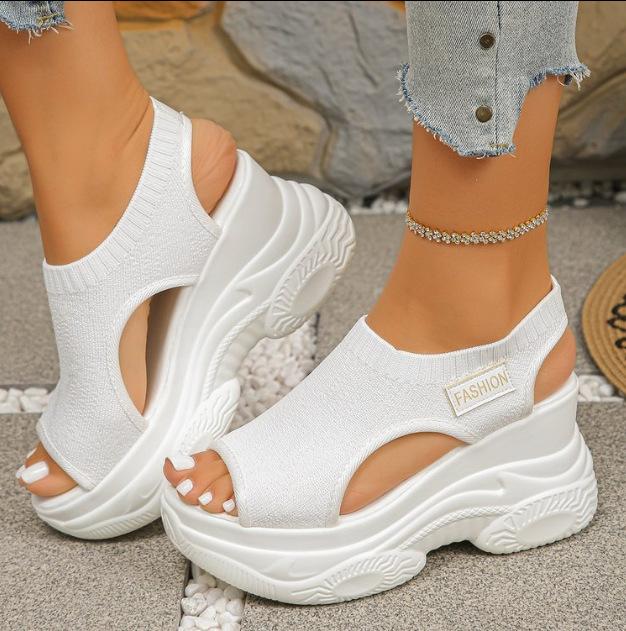 Sandals Women Summer Fish Mouth Shoes Knitting Mesh Breathable Wedge Platform Sport Sandals Shoes Casual 41EU/CN42