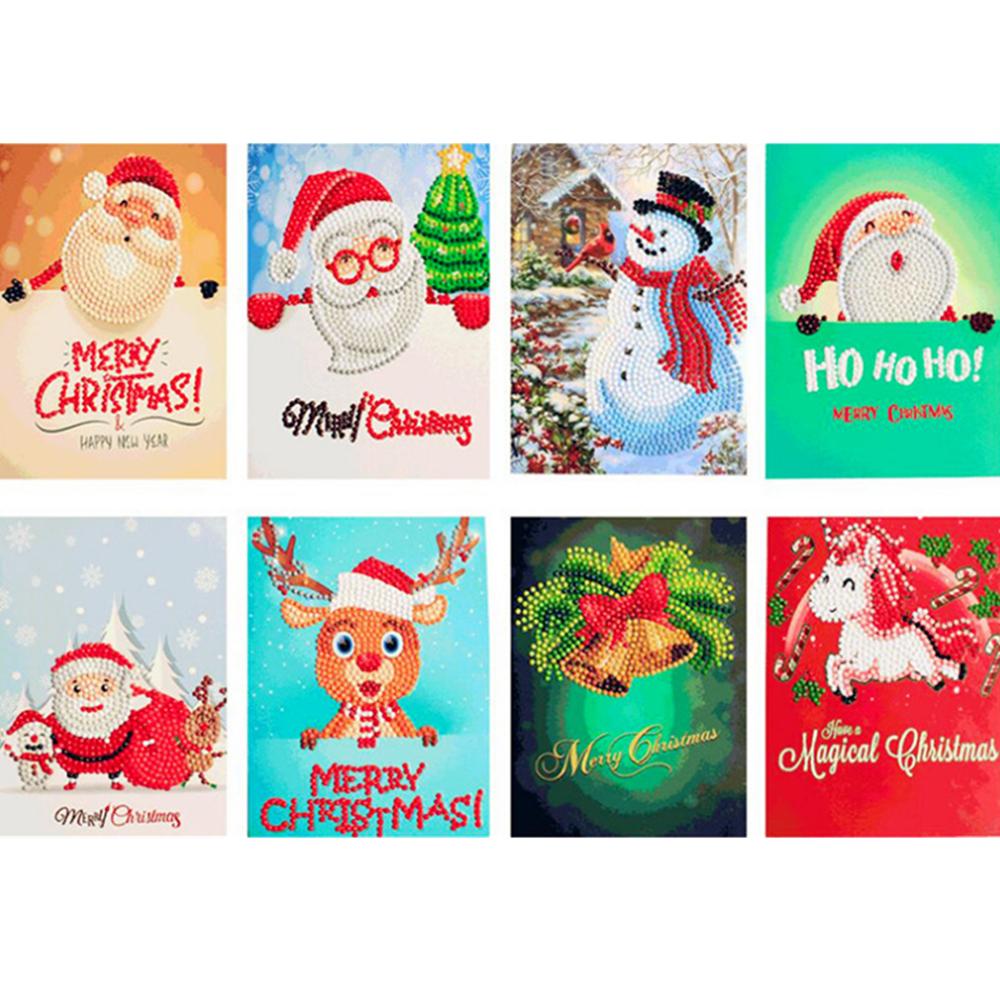 8 teile/satz Weihnachten DIY Diamant Malerei Grußkarten 5D Cartoon Postkarten Kinder Festival Stickerei Begrüßen Karten Handgemachte Geschenke