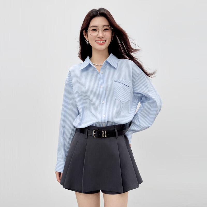 Женская полосатая рубашка с лацканами XL