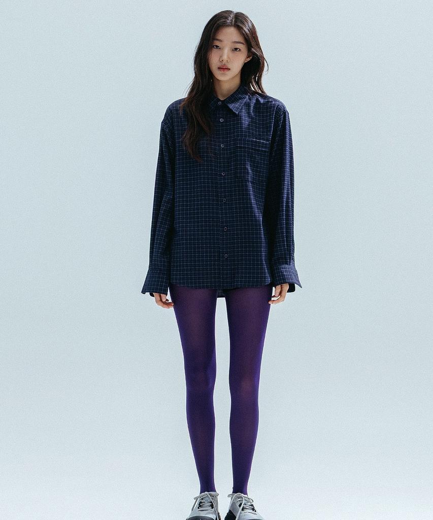 ANNEHEARTS Drape Square Check Shirt_Navyblack