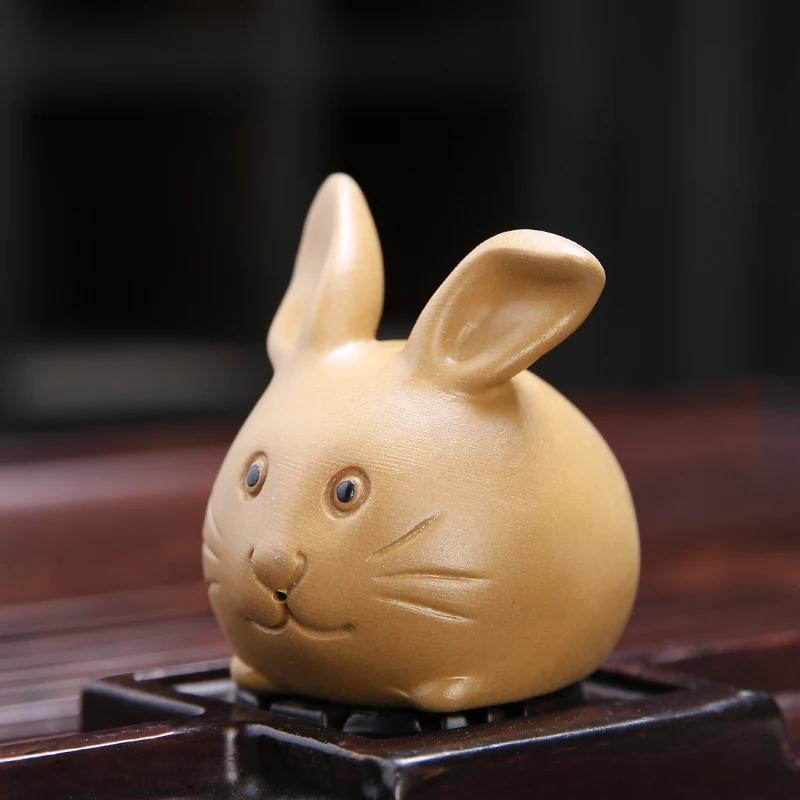 Kreativní fialová hlína Čajová zvířátka Krásná socha králíka Ornament Ručně vyráběné sochařské řemeslné výrobky Domácí čajová souprava Dekorace Umění