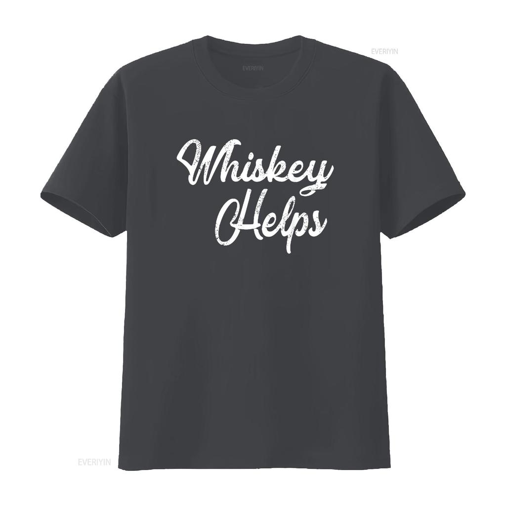 Whiskey Helps T Shirt Distressed Funny Bar Black Large vintage Washed Top For Everyday Wear Soft Versatile Slightly Unisex