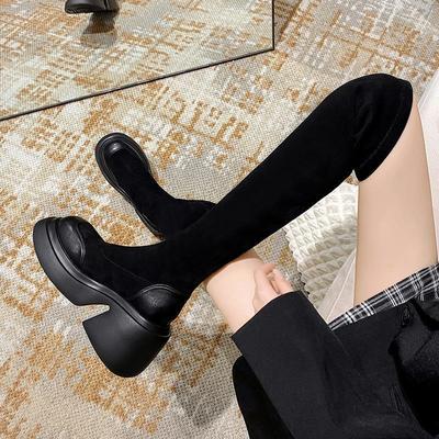 Boots Boots Women's 2024 Autumn and Winter New Models Do Not Drop the Tube Thick Heel Boots Increase Height and Show Thinness Elastic High Boots