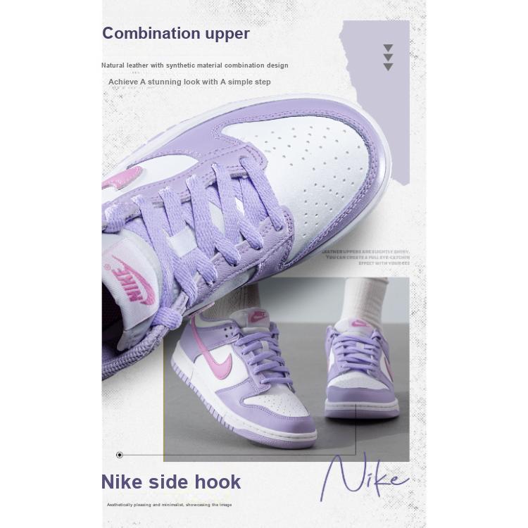 Neue Nike Dunk Rutschfeste Abriebfeste Low-Top Kinder Skateboardschuhe Lila Weiß Unisex HQ1185-161