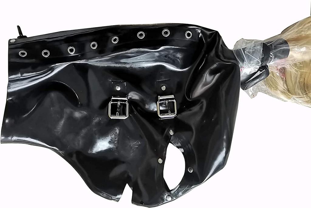 SM Domasu Rubber Bondage Zipper Sexy Costume Cosplay Eye Makeup Bra SM Restraint Bondage Mask Sexy Costume Cosplay Removable Blindfold Mouth [OnundOn]