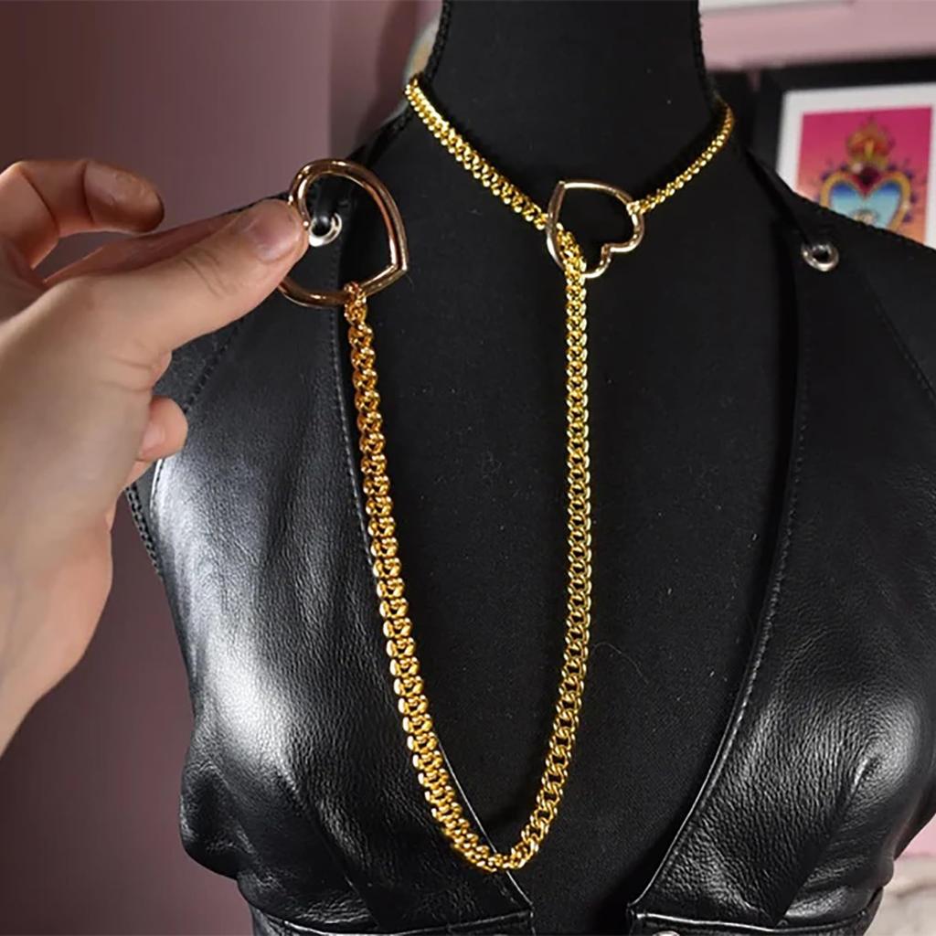 Cosplay Heart  Slip Chain  Punk Rock Necklace Stainless Steel Cuban Long Necklace Trendy Simple Adjustable Y-Necklace