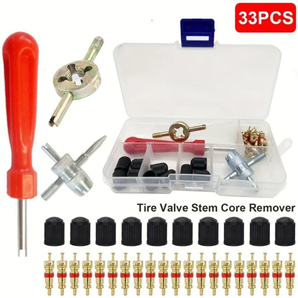 33Pcs Multi Function Tire Valve Repair Tool Kit Rust-proof Valve Removal Puller Tool  Motorcycles