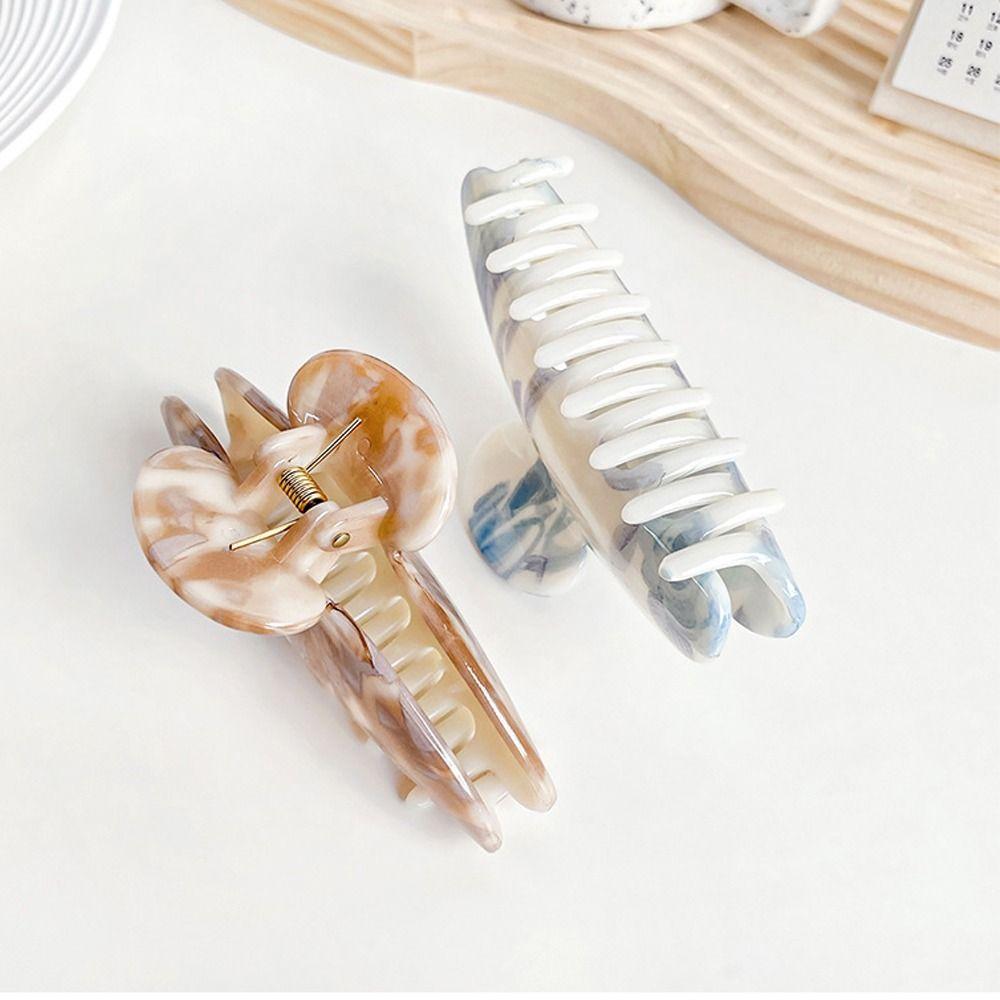 Shark Clip Ink Painting Pattern Hair Claw Solid Color Ponytail Barrettes  Girls