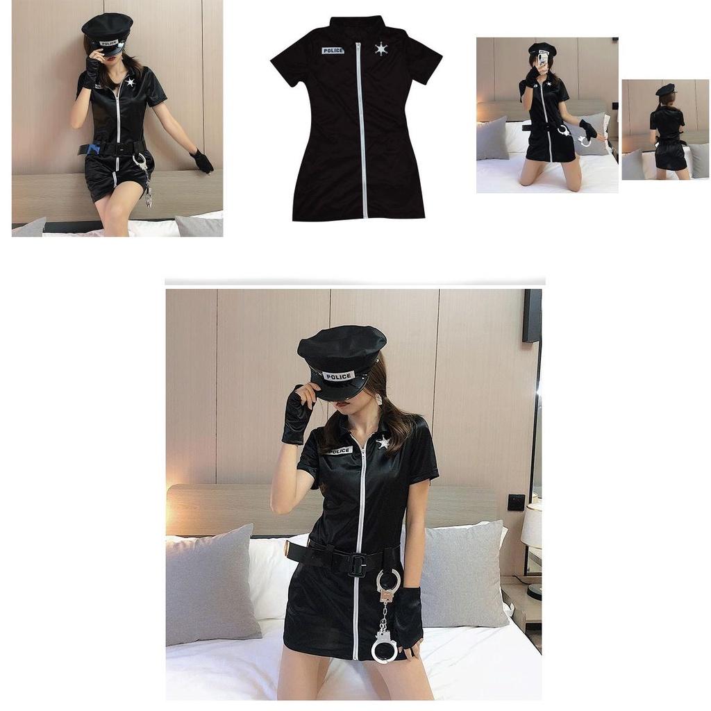 Women Halloween Sexy Cospaly Police Uniforms Large Size Zipper Clothe Stretchy