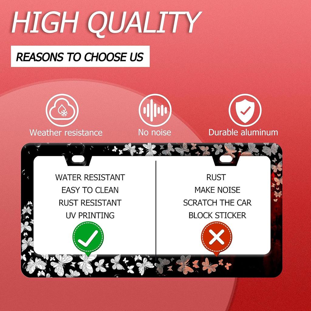 Butterfly License Plate Frame Beautiful Butterflies License Plate Stainless Steel Auto Parts With Screws Size 12.3" X 6.3" For Men Women