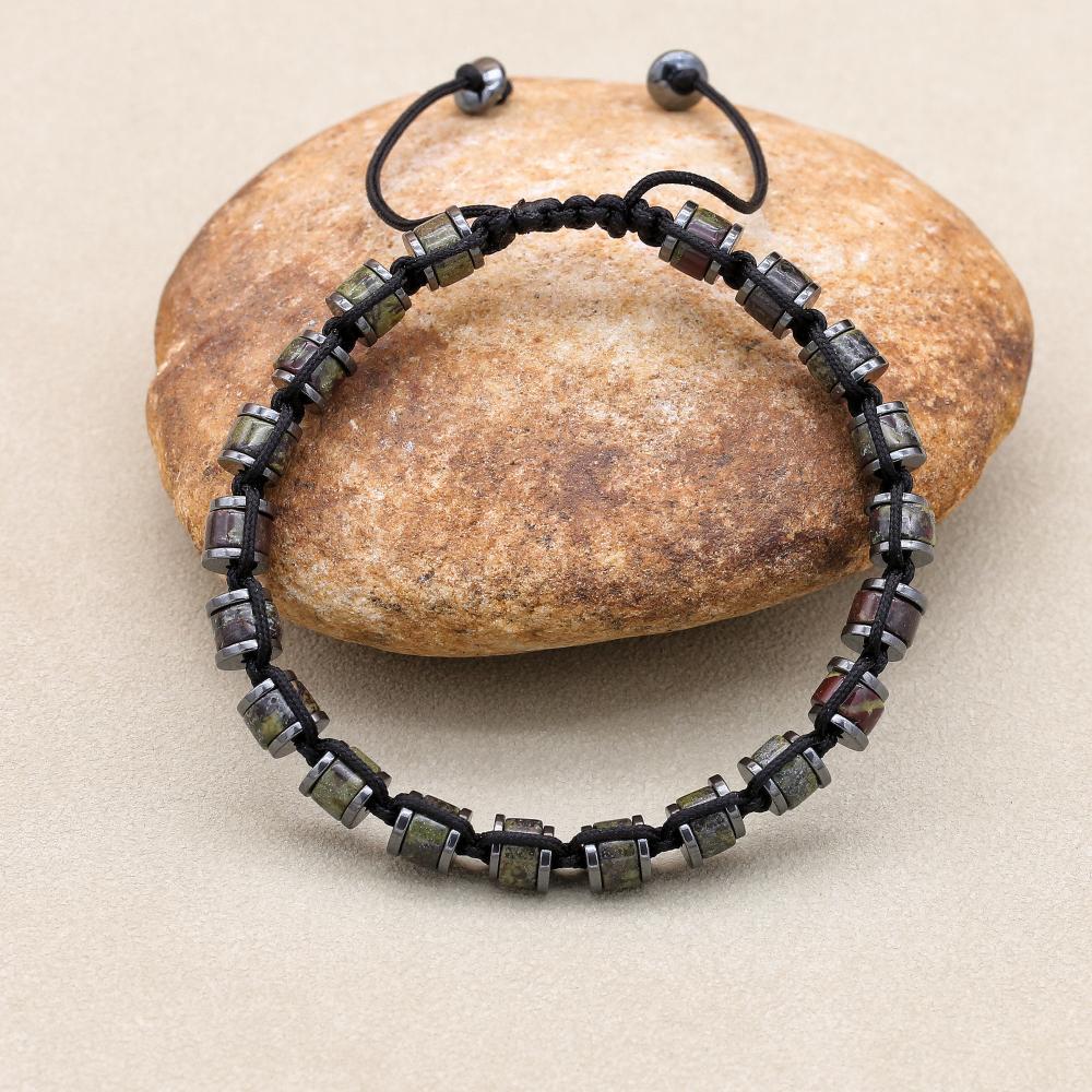 Natural Dragon Blood Stone Hematite Beads Braided Charm Bracelet & Bangle Handmade Men's Bracelet Women Fashion Jewelry Gifts