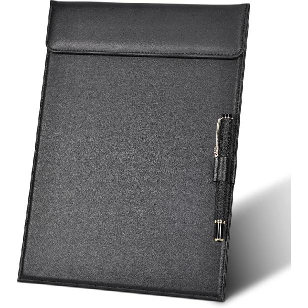 GORESE 2 Pack A4 Letter Size Clipboards, Black Faux Leather, Low Profile Magnetic Clip, 9  x 12.5 A4-Black-A206